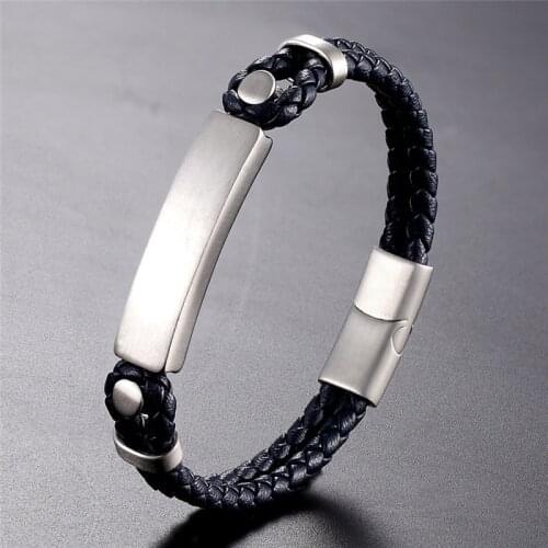 New 4 Colors Men Women Jewelry Braided Leather Bracelet Female S.Steel Magnetic Clasp Leather Wristband Bracelet Male Pulseira