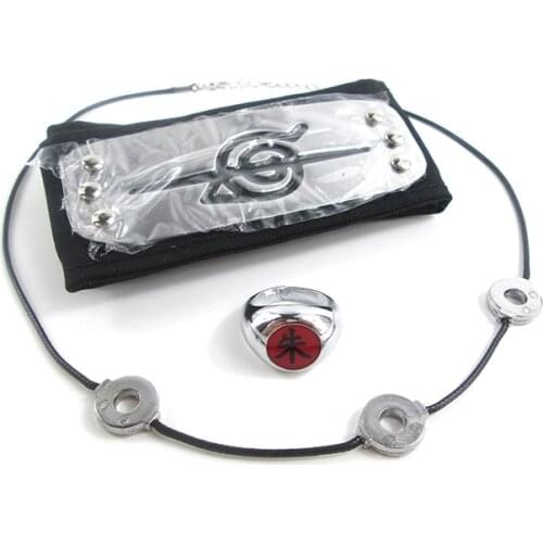 Brdwn Cosplay Akatsuki Hidan Itachi Logo Headband Necklace Ring Kunai