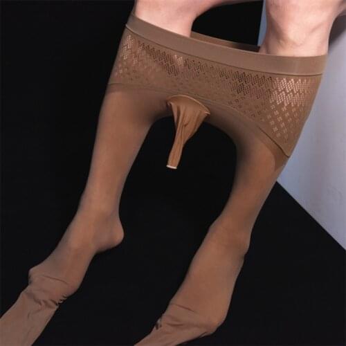 Hot Coffee Pantyhose Sexy Man Seamless Underwear Mens Adult Exotic Product Glossy Shiny JJ Open Tight Night Party Club Gay Wear