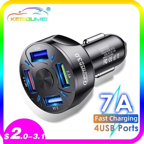 Kebidu 4 Ports USB Car Charge 48W Quick 7A Mini Fast Charging For iPhone 11 Xiaomi Huawei Mobile Phone Charger Adapter in Car