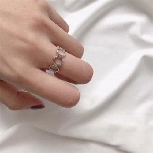 Season Gate 925 Sterling Silver Trendy ins Personality Geometric Multiple Circles Adjustable Size Open Ring SR162