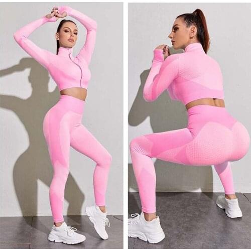 Yoga Suit Exercise Gym Fitness Clothes Womens Outdoor Running Sportswear Long-sleeved Top Pilates Sports High-waist Leggings