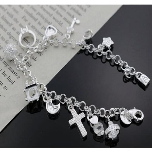 Beautiful fashion Elegant wedding party silver 13 pendant charms moon star cross crystal Bracelets high quality jewelry H144