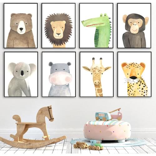 Bear Leopard Hippo Lion monkey Nursery Wall Art Canvas Painting Nordic Posters And Prints Wall Picture Baby Kids Room Home Decor