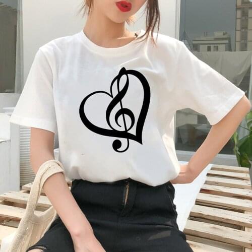 Cute Pinterest Noble T Shirts Feminino Loose Exquisite Elegant Clothes Love Heart And Musical Notes Graphic Casual Wholesale