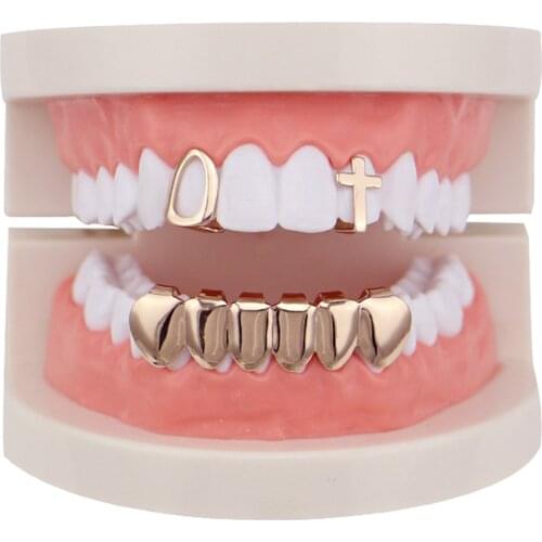 Bottom Price Rose Gold Silver Color Teeth Grillz Set Hiphop Tooth Grillz Men Body Jewelry Dental Grillz Factory Free Shipping
