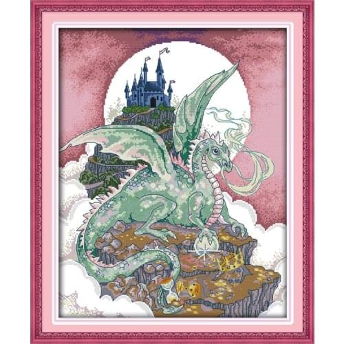 Castle guardian dinosaur pattern cross stitch kit 14CT 11CT count canvas printing DIY animal painting needlework embroidery set