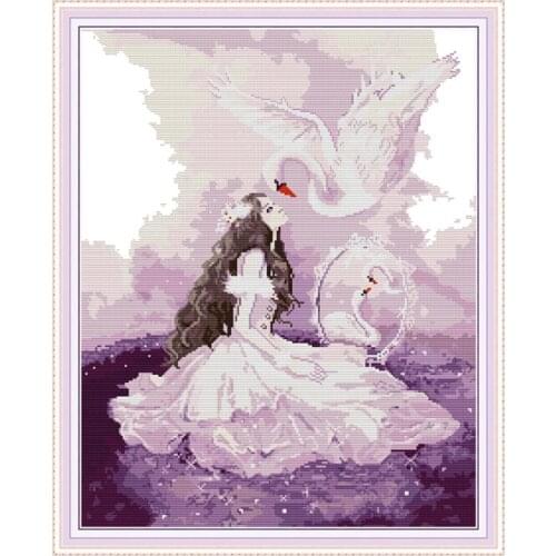 Beauty and Swan cross stitch kit aida 14ct 11ct count print canvas cross stitches needlework embroidery DIY handmade