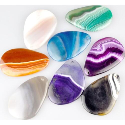 Natural Gem stones Semi Precious Stones Mix Stripe Fashion Beads Pendant Tear Drop Fashion Charms For Jewelry Necklace Making