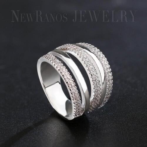 Newranos Multilayer Finger Ring Silver Color Pave Micro CZ Zirconia Ring for Women Fashion Jewelry RWX002722