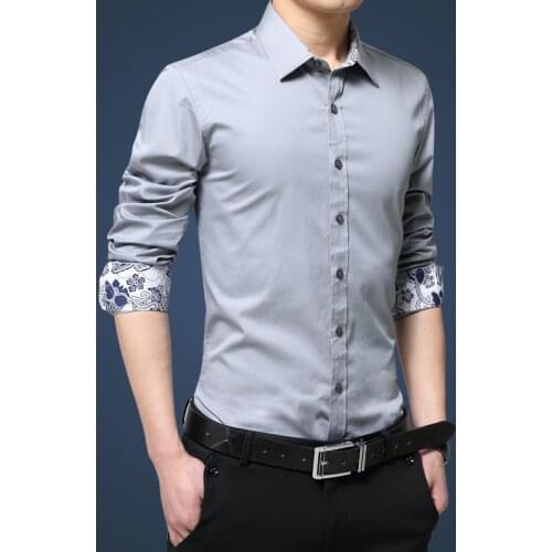 New Fashion Cotton Long Sleeve Shirt Solid Slim Fit Male Social Casual Business Dress Shirt