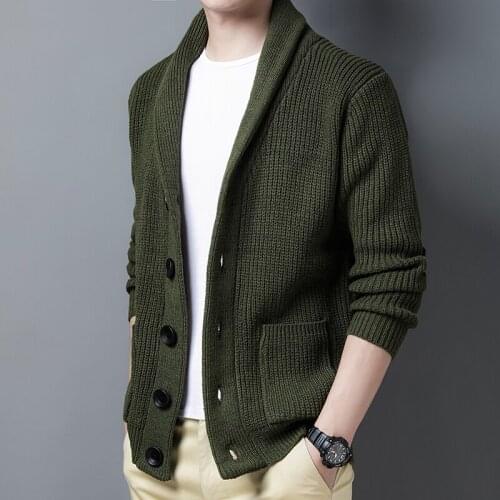 Autumn and winter men warm cashmere argyle casual sweater cardigan solid color wool sweater cardigan long sleeve