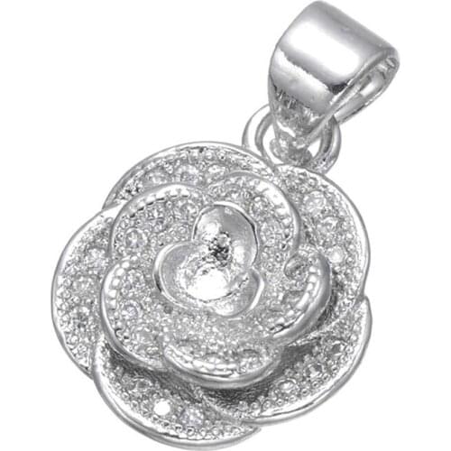 14*11mm Micro Pave Jewelry Shining Zircon Flower Charms For Necklace Women Accessories Diy Copper Floating Charms Wholesale Gift