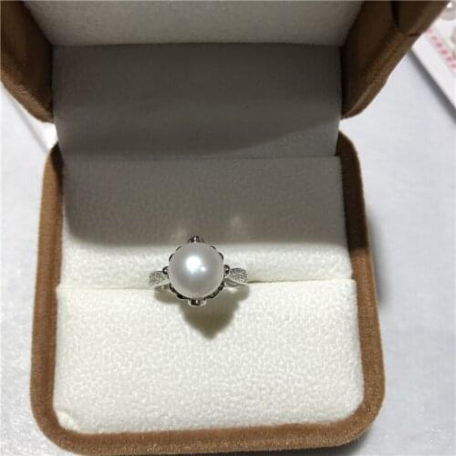 New Natural Freshwater Cultured Pearl 10-11MM White Pink Double bead Tibetan silver ring size adjustable no box