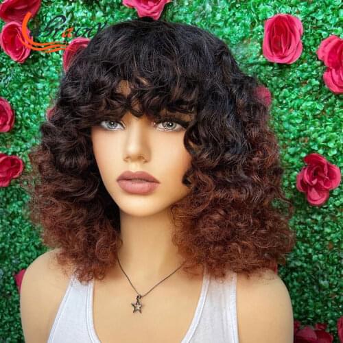 Ombre Honey Blonde Kinky Curly Pixie Short Cut Bob Femme Burgundy Full Machine Made Color Human Hair Wigs 99J Woman Afro Bob
