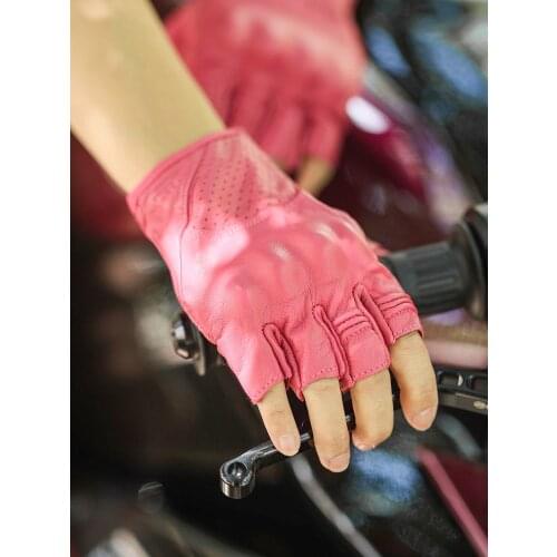 New breathable Half Finger sheepskin leather gloves for men and women motorcycle riding carbon fibre protective gloves in summer