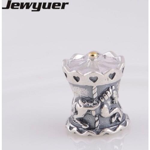 Silver Carousel Charms with Gold fit 925 sterling silver bead charm bracelets diy making fine Jewelry Memnon wholesale GD037