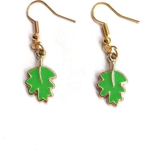 Enamel green maple leaf lipstick earrings women handmade earring jewelry princess girl fashion costume ear earing jewellery