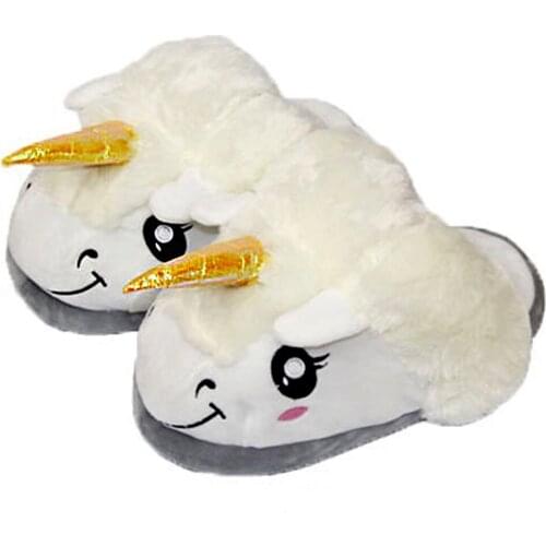 New White Cartoon Unicorn Slippers Womens Home Indoor Flat Short Plush Slides Half Housekeepers Female Casual Flip-Flops Shoes
