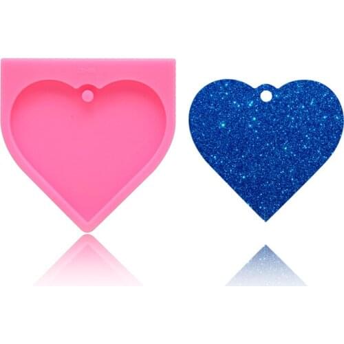 Love Heart Shape Pendant Mold Silicone Making Keyring Decoration Keychain Jewelry Handmade Shiny Epoxy Resin Rubber Sweetheart