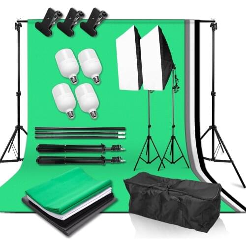 2x2m Background Support System 4 Color Backdrop Photo Studio Softbox Continuous Kit 25W LED Bulb Light Stand For Youtube Video