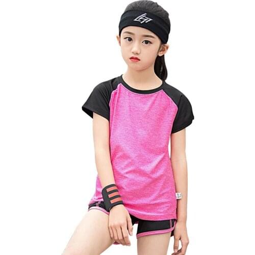 Women Girl Kids Summer Autumn 2pcs Sports Running Suits Short Sleeved Patchwork T-shirts Shorts Fitness Yoga Gym Outdoor Suits