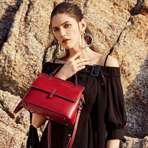Cowhide handbags spring and summer new leather shoulder messenger bag fashion all-match texture oil wax cowhide diagonal bag
