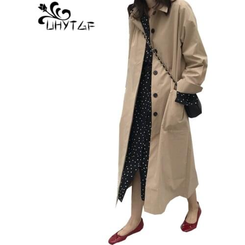 UHYTGF Spring autumn New 2019 Women trench Coat Womens classic Design section Korean Fashion Women Thin trench Coats tops X228