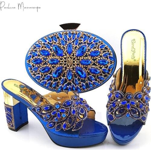 New Arrival Italian Design Nerigan Fashion Hot Selling Party Ladies Shoes and Bag Set Decorated With Rhinestone for Party