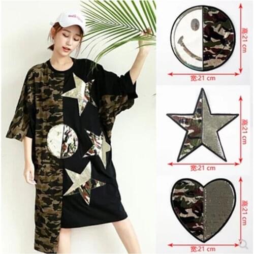 Unique Star Smile Face Sequins Stickers Patches For Clothing Iron On Patch Embroidered Applique DIY Crafts Sewing Accessories