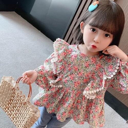 Girls spring shirt new little childrens wear lotus leaf edge rag doll shirt Princess wind and air baby kids girls tops P4 227