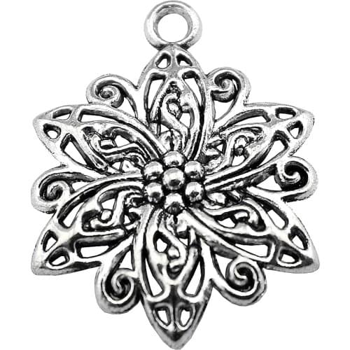 WYSIWYG 10pcs 31x23mm Flower Pendants Charm Antique Silver Color Flower Pendants Flower Charm Pendants For Jewelry Making
