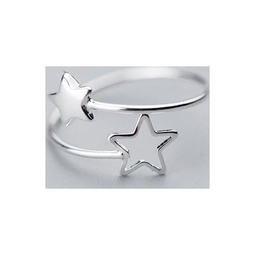 So THIN 1pc 100% REAL.925 Sterling Silver fINE jEWELRY Doule Star Knuckle Finger midi toe Ring GTLJ1400