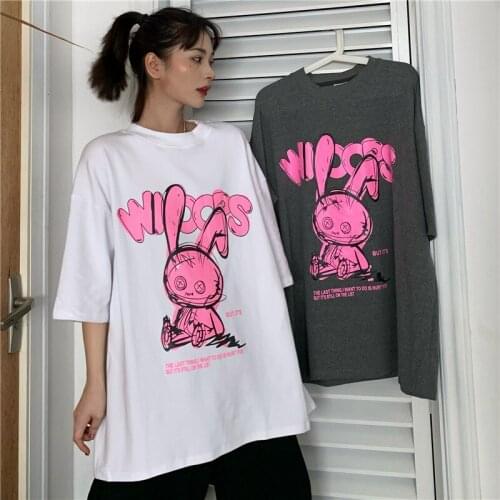 2021 Summer New Cute Kawaii Anime Rabbit Woman T-shirt Gothic Oversized Top Japanese Streetwear Aesthetic Clothes for Girls