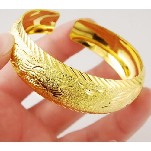 Thick Widest Yellow Gold Filled Womens Cuff Bangle Patterned Bracelet Perfect Gift