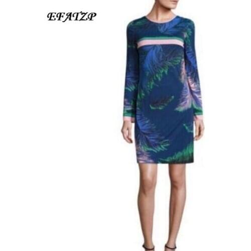 New 2017 Fashion Designer Brand Dress Ladies' Bohemia style Printed XXL Long Sleeves Stretch Jersey Silk Day Dress