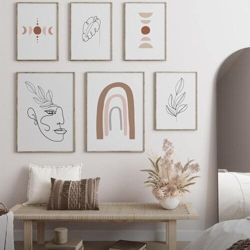 Boho Abstract Geometric Sun Rising Rainbow Canvas Painting Face Wall Art Pictures Posters Print Interior Living Room Home Decor