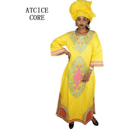 AFRICAN DRESSES FOR WOMEN AFRICAN BAZIN RICHE DRESSES EMBROIDERY DESIGN LONG DRESS STAND COLLAR WITH SCARF
