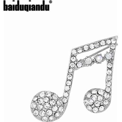 Baiduqiandu New Arrival Rhinestones Pave Musical Note Alloy Brooches for Women Dress Coat Accessories Cute Jewelry