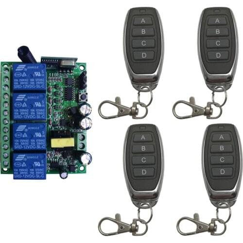 AC110V 220V 230V 4CH 10A RF Wireless Remote Control Relay Switch Security System Garage Doors Gate Electric Doors shutters