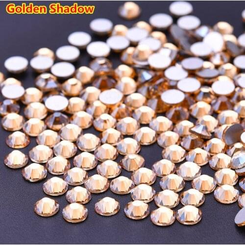 Super Glitter SS3-SS30 1440pcs Golden Shadow Nail Art Crystal Glass Flat Back Nail Rhinestone 3D Non HotFix Nail Art Decoration