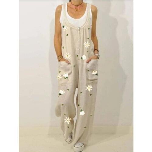 Plus Size Bodysuit Women Jumpsuit Summer Overalls V Neck Cotton Linen Loose Trousers Romper Sexy Streetwear Elegant Bodysuits