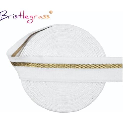 BRISTLEGRASS 2 5 10 Yard 3/4" 20mm Gold Line Non-Shiny Matte Fold Over Elastics FOE Spandex Bands Webbing Tape Dress Sewing Trim