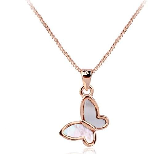 High Quality Rose Gold Color White/Gray-black Shell Butterfly Pendant Necklace Fine Clavicle Chain Jewelry for Women