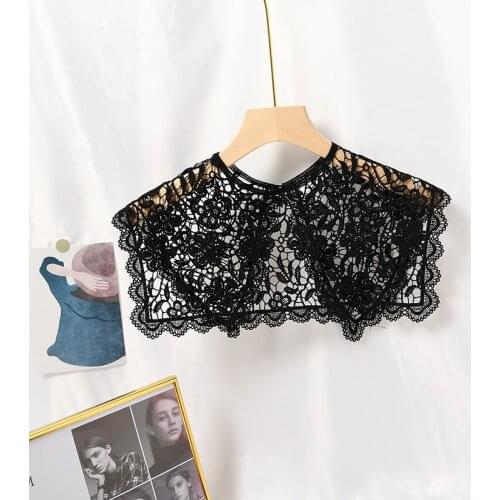 Black White Lace Flower Fake Collars Shawl for Women Shirt Hollow Crochet False Collar Ladies Detachable Collar Decor Faux Col