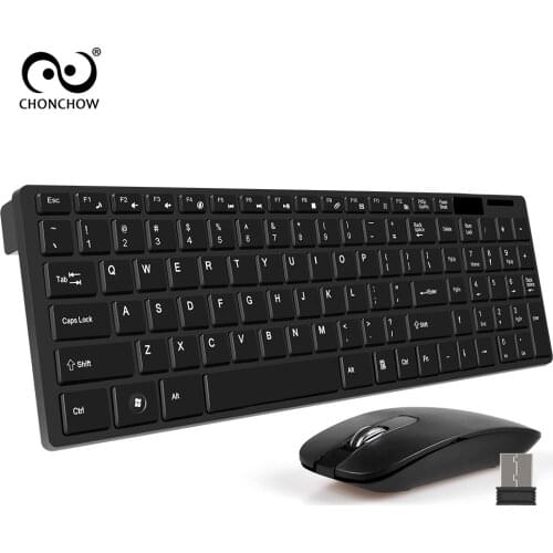 ChonChow 2.4G Slim Optical Wireless Keyboard and Ultra-Thin Mouse Mice USB Receiver Combo Kit for MAC PC Computer with Mouse