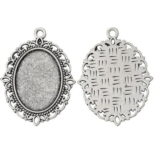 DoreenBeads Charm Pendants Oval Silver Color Cabochon Setting(Fit 25mm x 18mm)Nickel Free 4cm x 3cm(1 5/8" x1 1/8"),30PCs