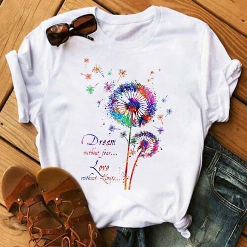Maycaur Colorful Dandelion T Shirt Fashion Aesthetic Women Girls 90s Tshirt Harajuku Ulzzang Graphic Shirts Summer Female Tops