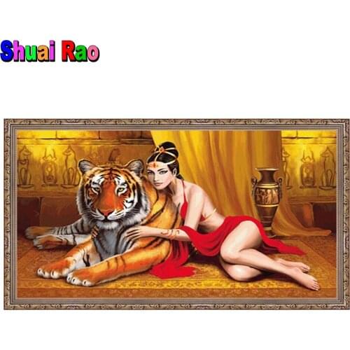 Fantasy tiger beast beauty 5d diy diamond painting full drill diamond mosaic needlework Egyptian diamond embroidery home decor