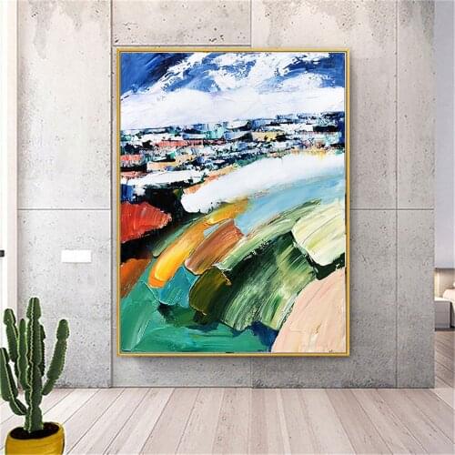 Master hand-painted oil painting knife painting art home decoration oil painting blue white palette canvas painting decoration